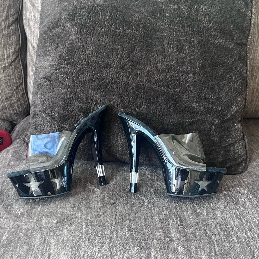 Clear mules black with silver stars